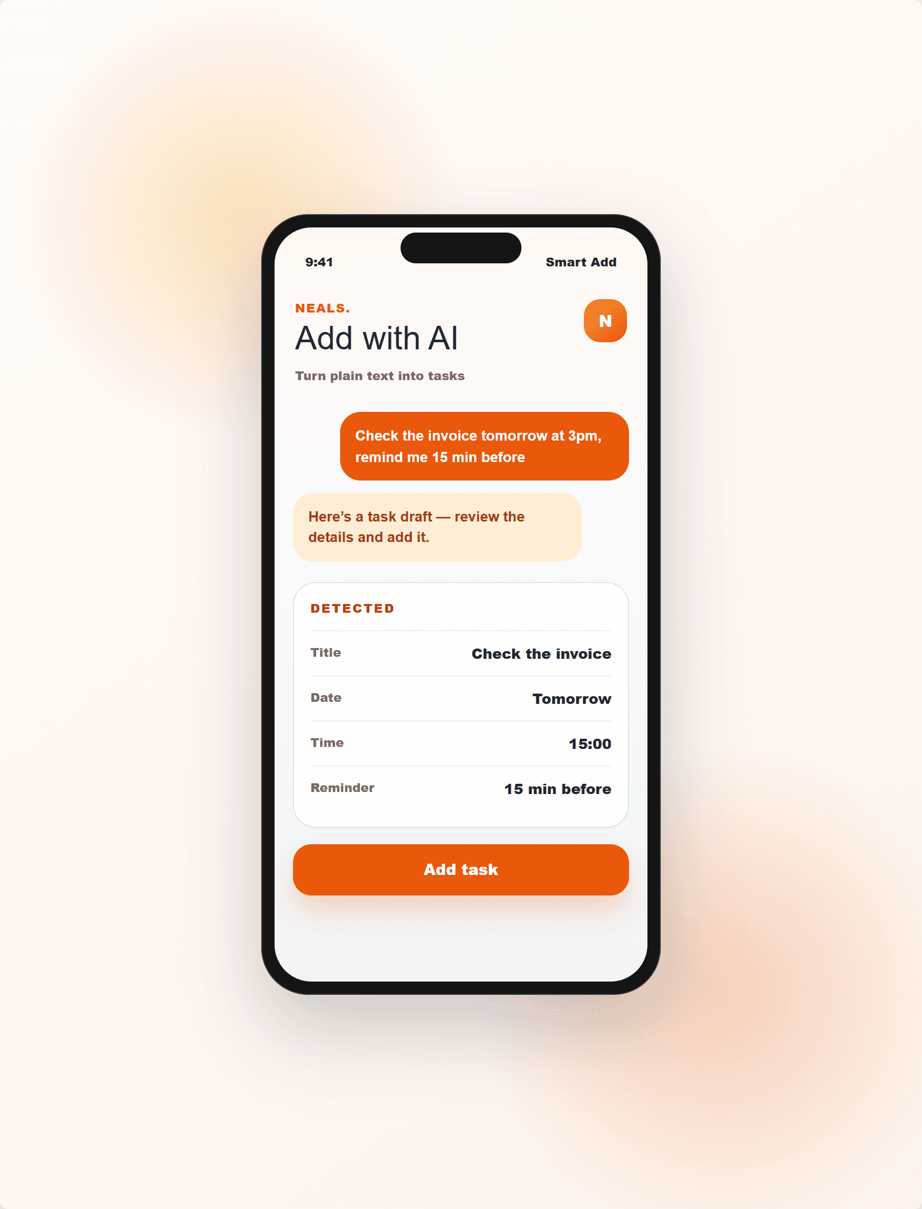 NEALS smart add screen